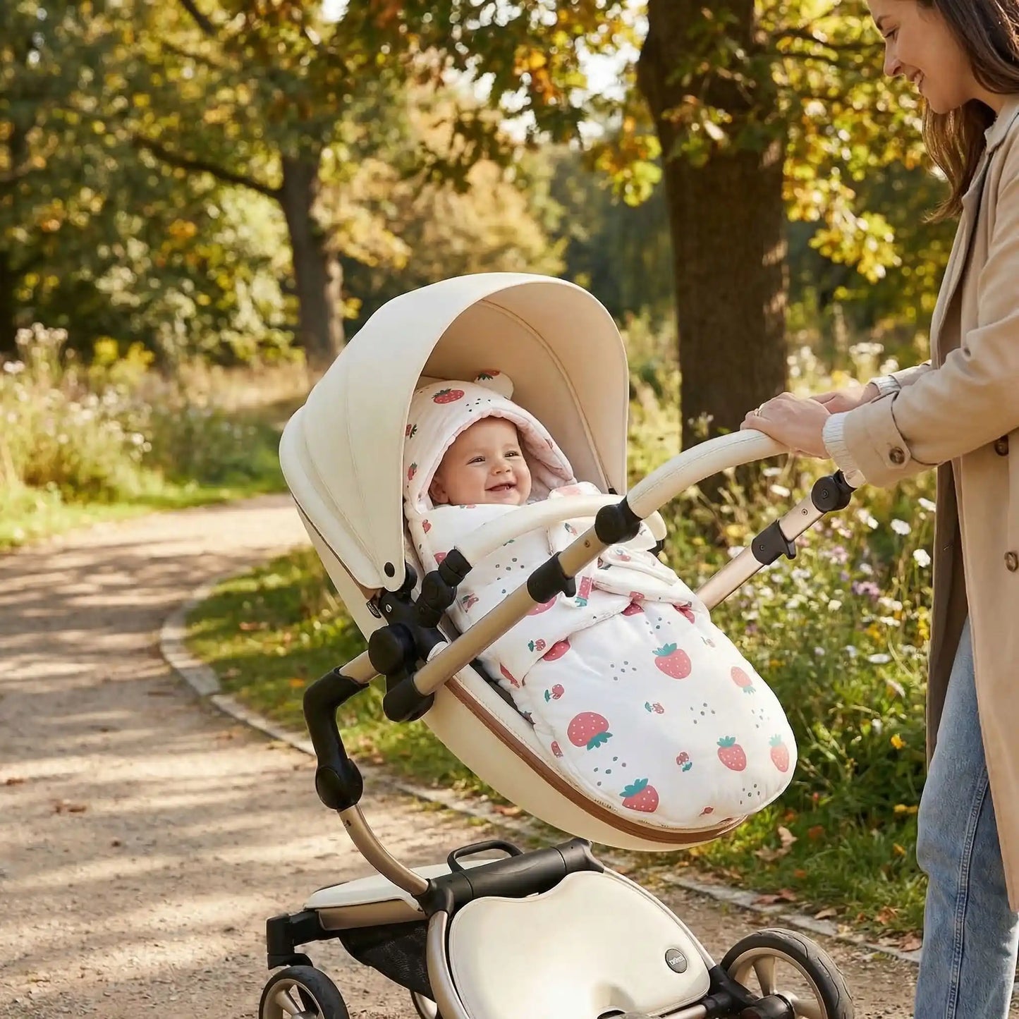 Couverture enveloppante bebe fraise transportable