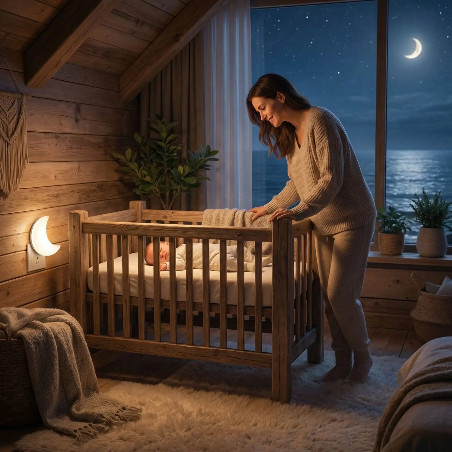 Veilleuse murale bebe lune sécurisante