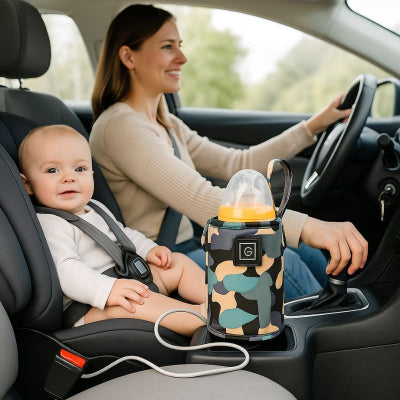 Maman voiture bébé chauffe biberon nomade design patchwork finitions soignées campagne