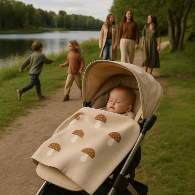 Bébé sieste poussette recouvert couverture bébé design champignon unisexe saisons douces transportable nomade campagne famille