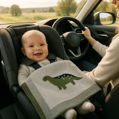 Bébé recouvert couverture bébé design dinosaure vert réconfortante pur coton tricoté voiture maman campagne