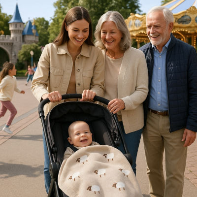 Bébé poussette recouvert couverture bébé design mouton respirante coton nomade parc attraction famille