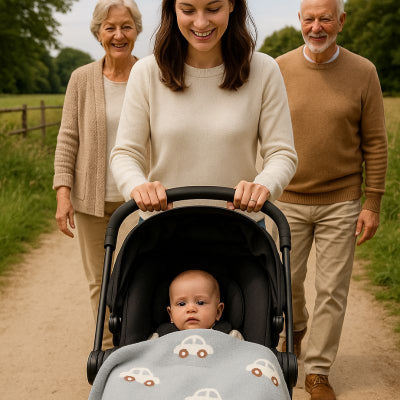 Bébé poussette campagne famille enveloppé couverture bébé style voiture gris foncé pur coton tricoté nomade saisons douces