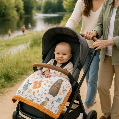 Bébé recouvert couverture bébé naissance animaux forêt unisexe poussette campagne famille