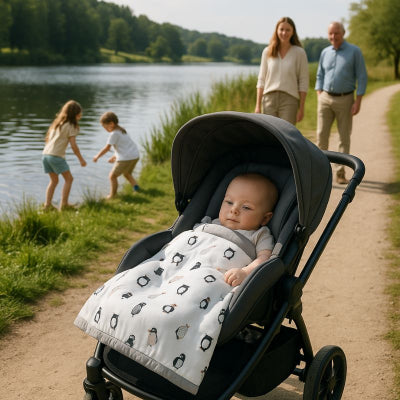 Bébé recouvert couverture bébé naissance design animaux polaires chaleureuse nomade pliable poussette campagne famille