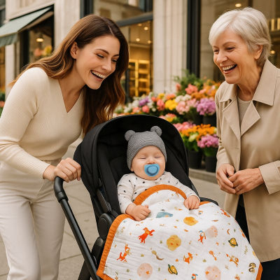 Bébé recouvert couverture bébé naissance design univers transportable nomade lavable poussette magasin famille
