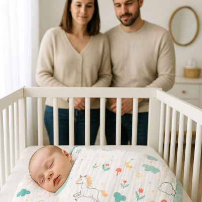 Nouveau-né sieste emmailloté avec couverture bébé naissance pliable 100% coton lit chambre devant parents