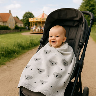 bebe poussette recouvert couverture bebe nomade style koala beige pliable legere douce promenade village