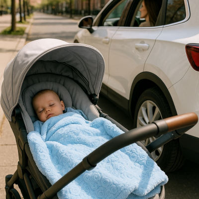 Nourrisson sieste parc poussette sous couverture bebe polaire bleu flanelle douce enveloppante sécuritaire