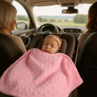 Maman voiture campagne bébé recouvert couverture bébé rose transportable pliable nomade