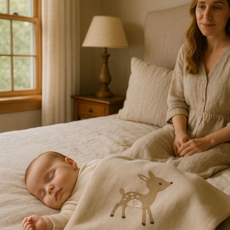 Bébé sieste recouvert couverture bébé design faon protectrice apaisante saisons douces chambre maman