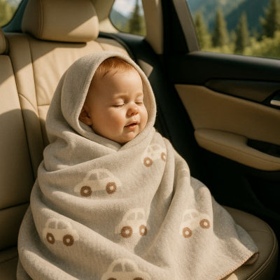 Bébé voiture recouvert couverture bébé style voiture gris clair douce relaxante nomade saisons douces