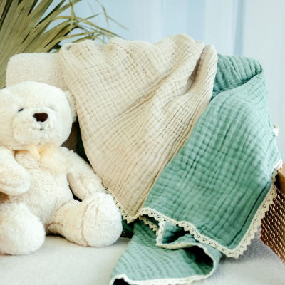 Couverture bébé verte douce pliable transportable coton