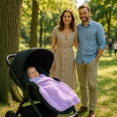 Bébé sieste recouvert couverture bébé violette coton respirante dans poussette parents parc