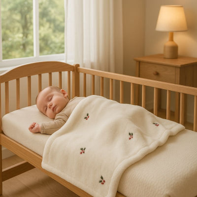 Bébé sieste chambre couverture nomade bébé design cerise blanc lavable