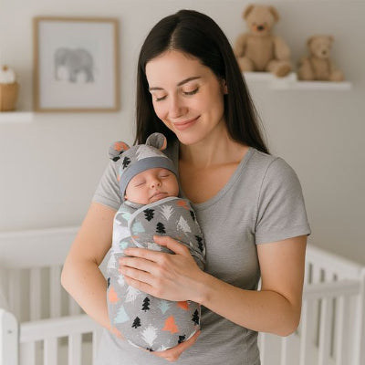 Bébé emmailloté couverture nomade bébé design forêt pliable réconfortante bras maman