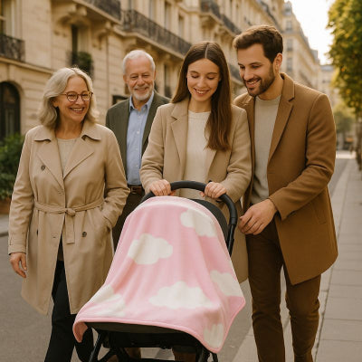 Bébé poussette sous couverture nomade bébé rose design nuage confortable respirante promenade ville famille