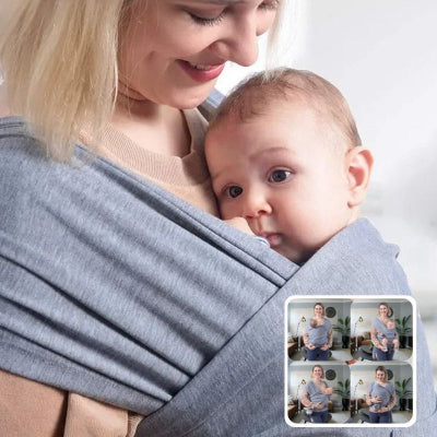 Maman-heureuse-tenant-tout-contre-elle-son-bébé-installé-dans-son-echarpe-porte-bebe-au-tissu-élastique-et-solide-peau-à-peau.