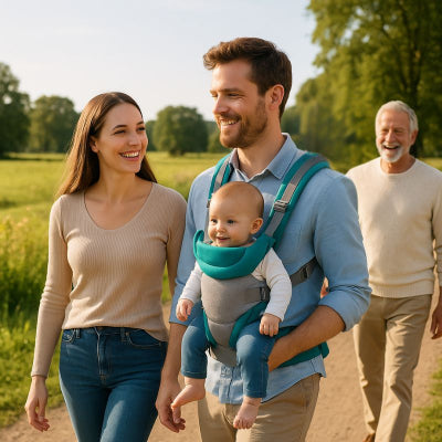 Maman papa campagne porte bebe ergonomique gris vert confortable ajustable