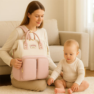 Maman salon preparant sac a langer de luxe design elegant blanc rose grande capacite