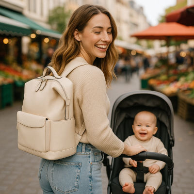 maman promenade ville poussette bébé portant sac a langer de luxe design premium poches spacieuses
