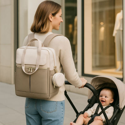 Maman magasin ville portant sac a langer de luxe stylé blanc marron durable