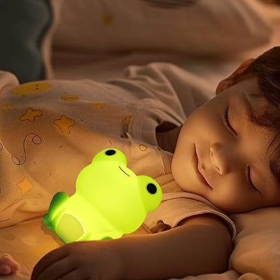 Veilleuse bébé grenouille silicone couleur vert enfant sommeil lit