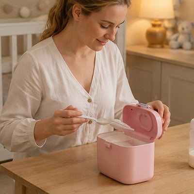 Boite doseuse pour lait poudre bebe mains libres