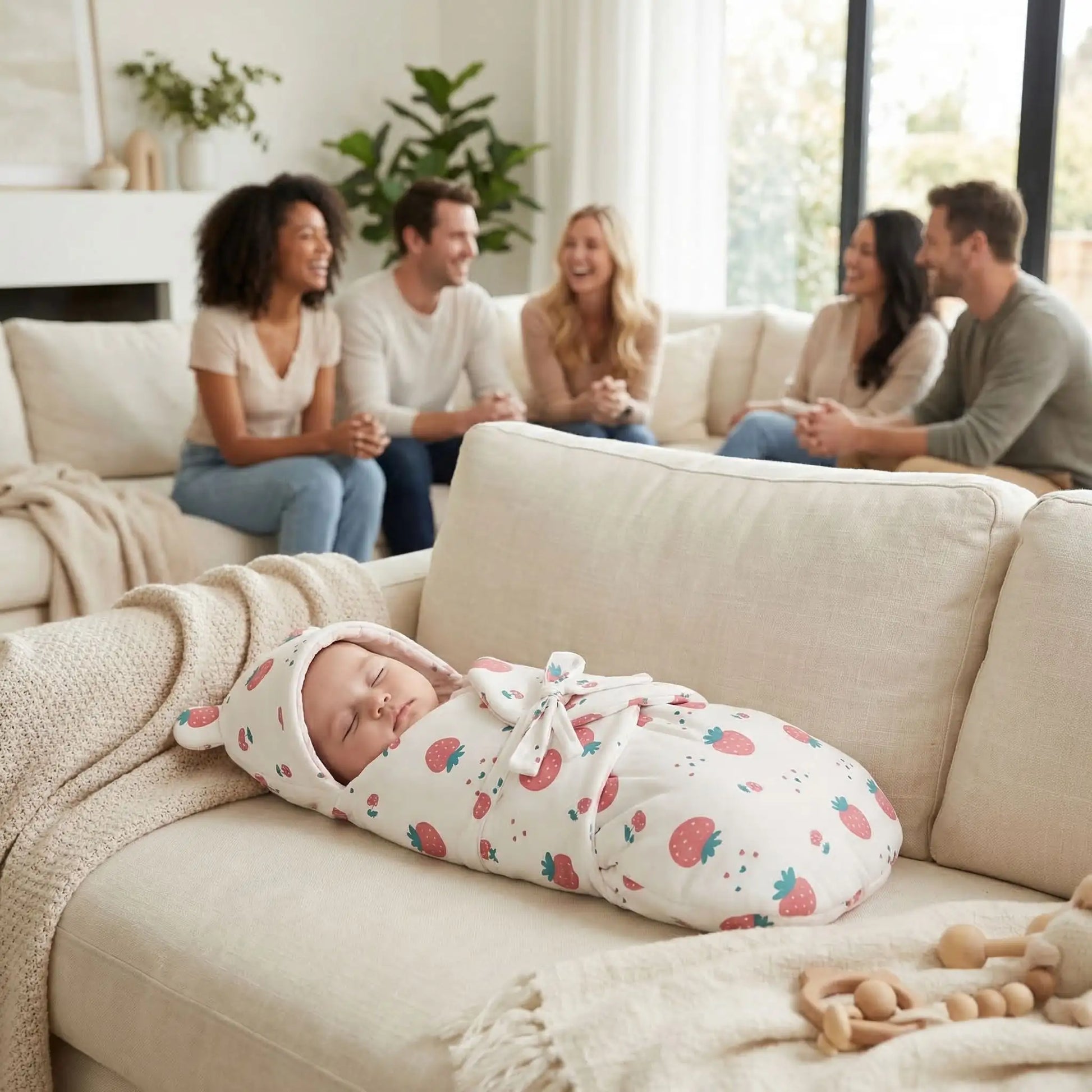 Couverture enveloppante bebe fraise fibre bambou