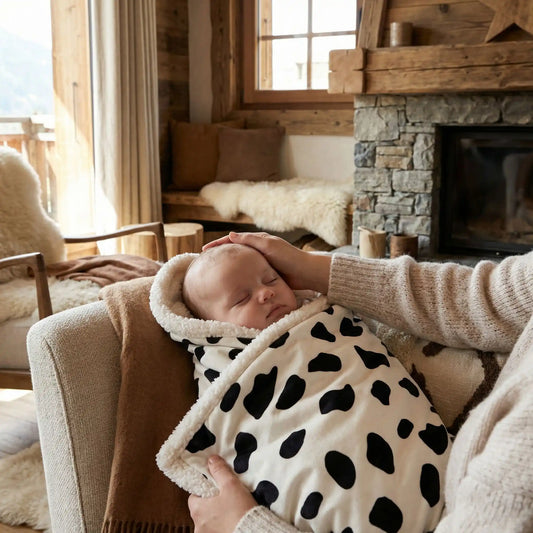 Couverture hiver bebe motif noir enveloppante chaleureuse