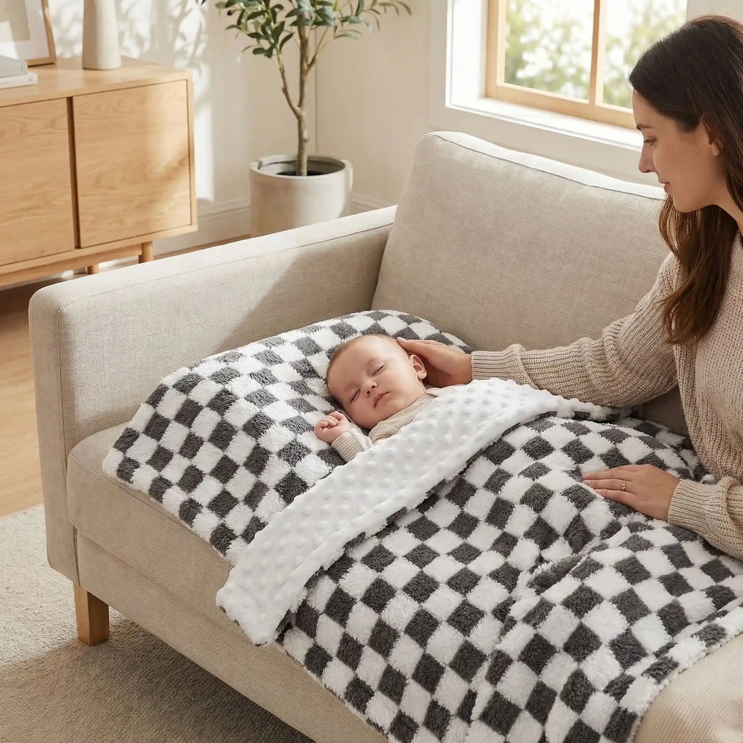 Couverture nomade bebe noir et blanc flanelle douce