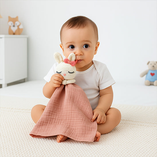 Doudou bebe velouté rose taille adaptée