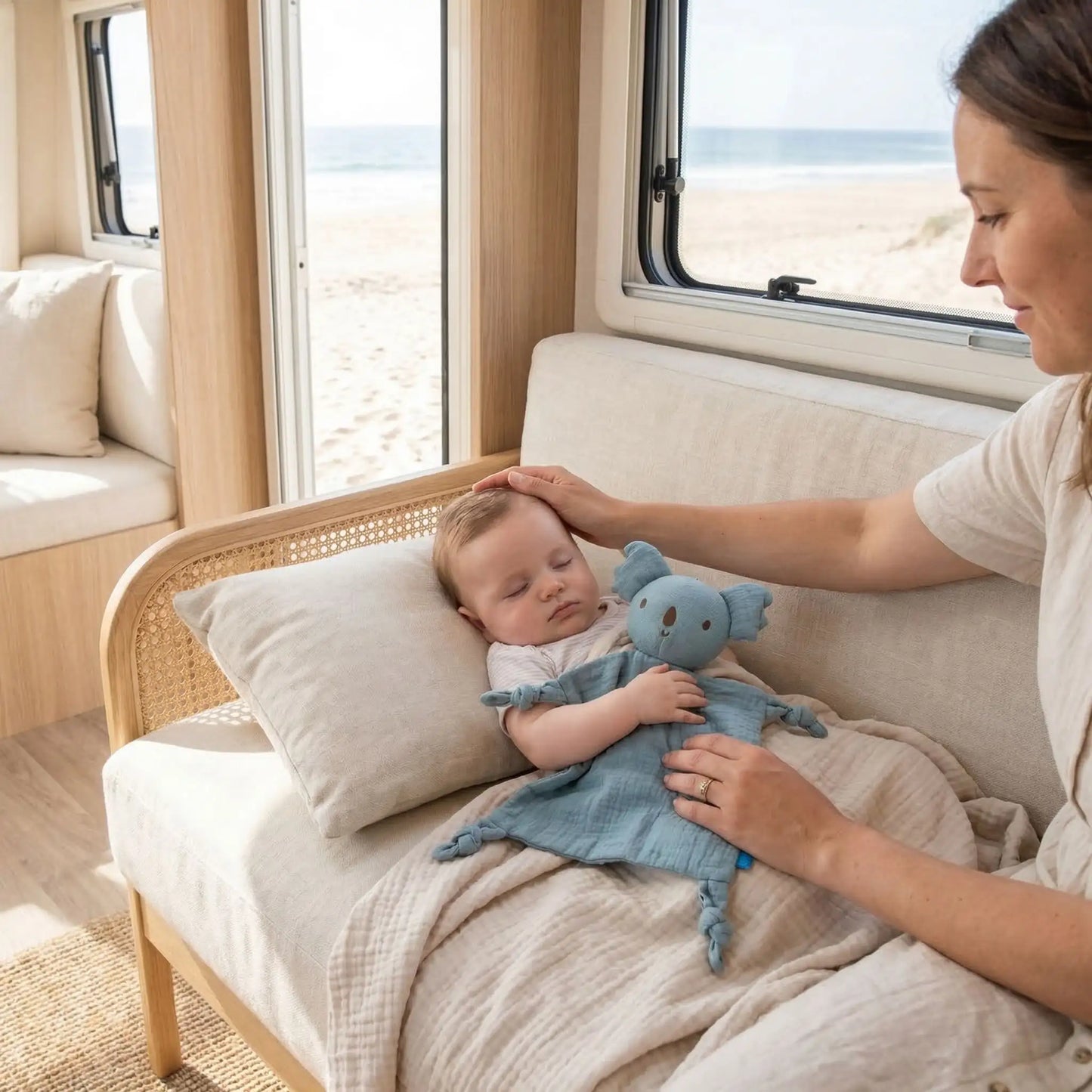 Doudou panda affectueux bleu unisexe