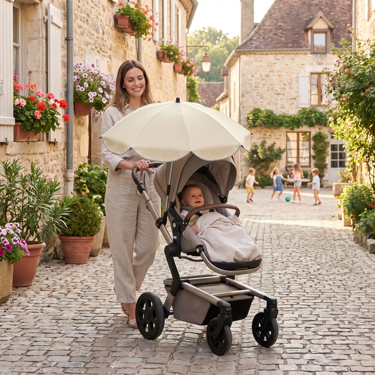 Parapluie pour poussette pratique soleil-pluie