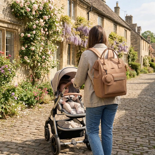 Sac à langer bébé luxe brodé marron léger
