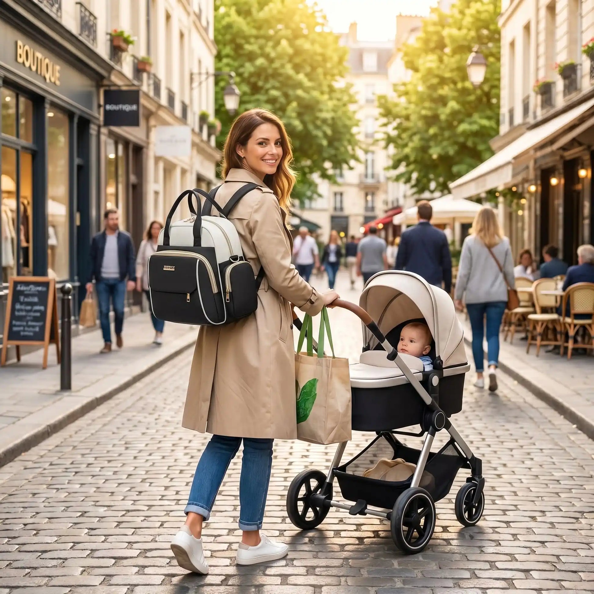 Sac à langer bebe luxe coquet design coutures renforcées