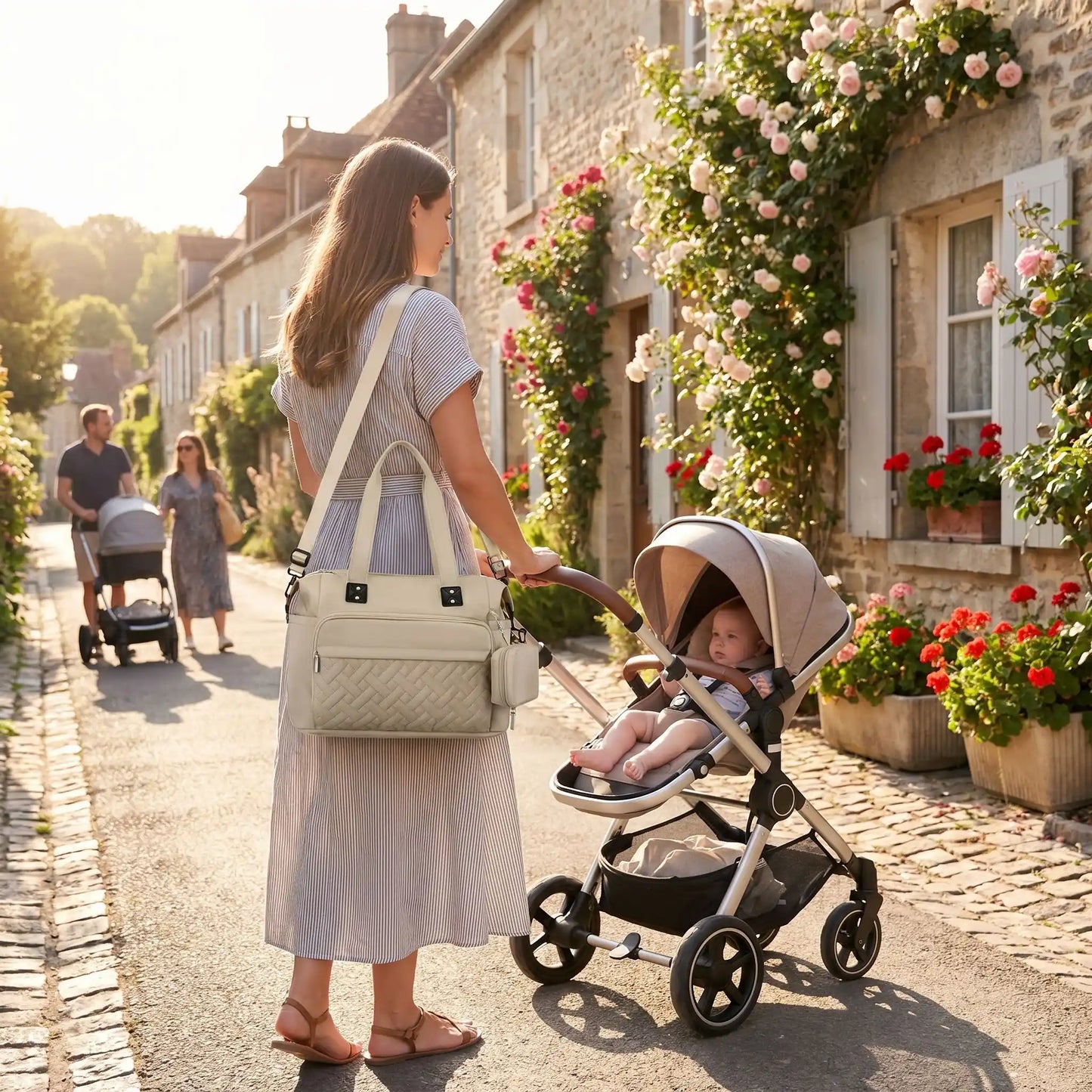 Sac a langer chic élégance multipoches beige rangements faciles