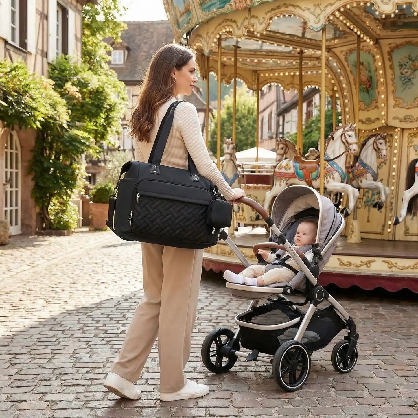 Sac a langer classe élégant confort noir confortable