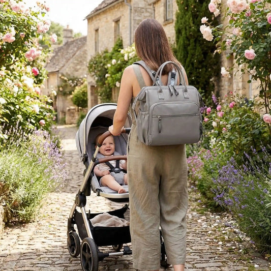Sac a langer classe spacieux & élégant gris multipoches