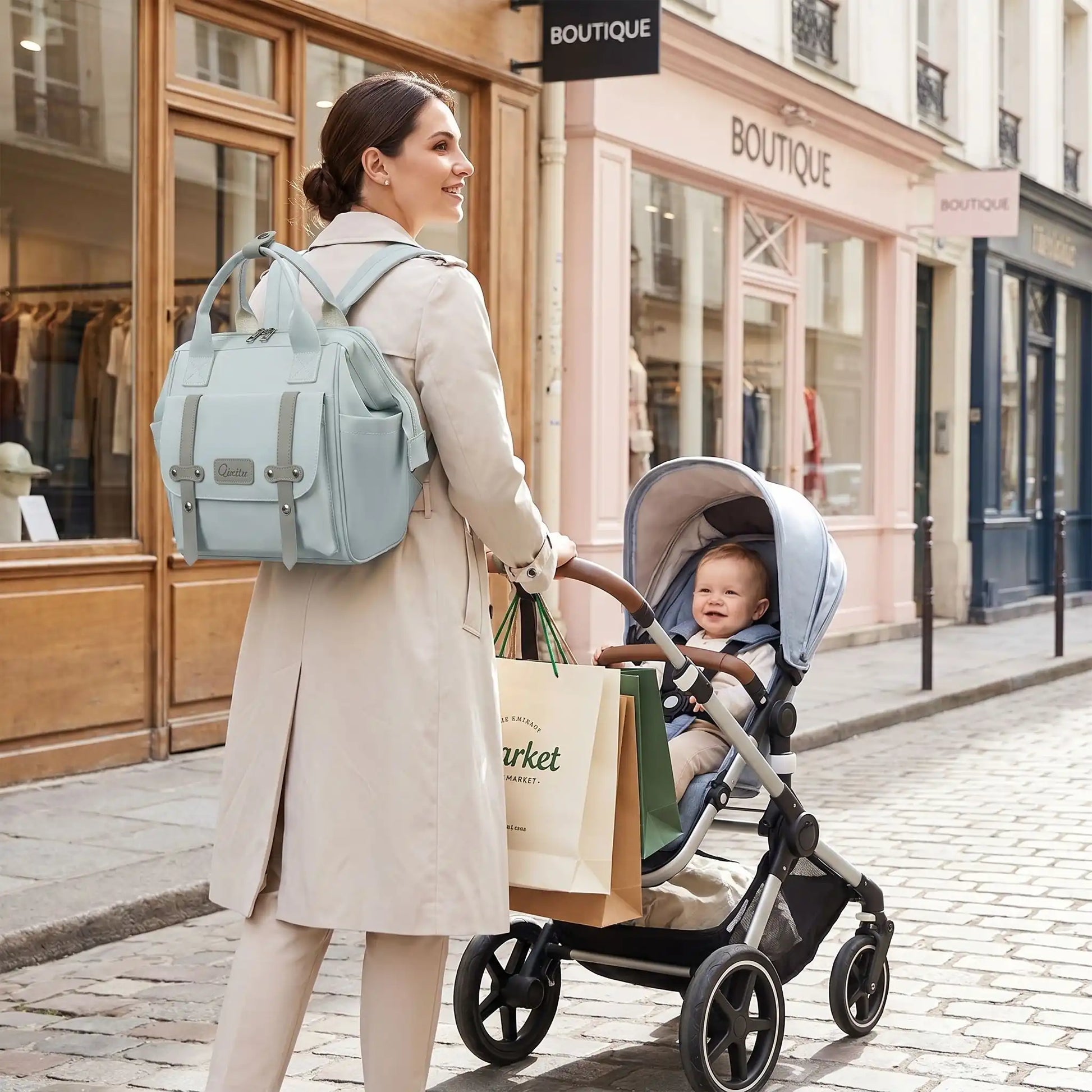 Sac a langer de luxe léger vert spacieux multipoches