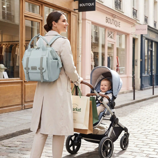 Sac a langer de luxe léger vert spacieux multipoches