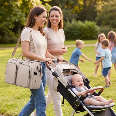 Sac a langer luxe beige simili cuir imperméable