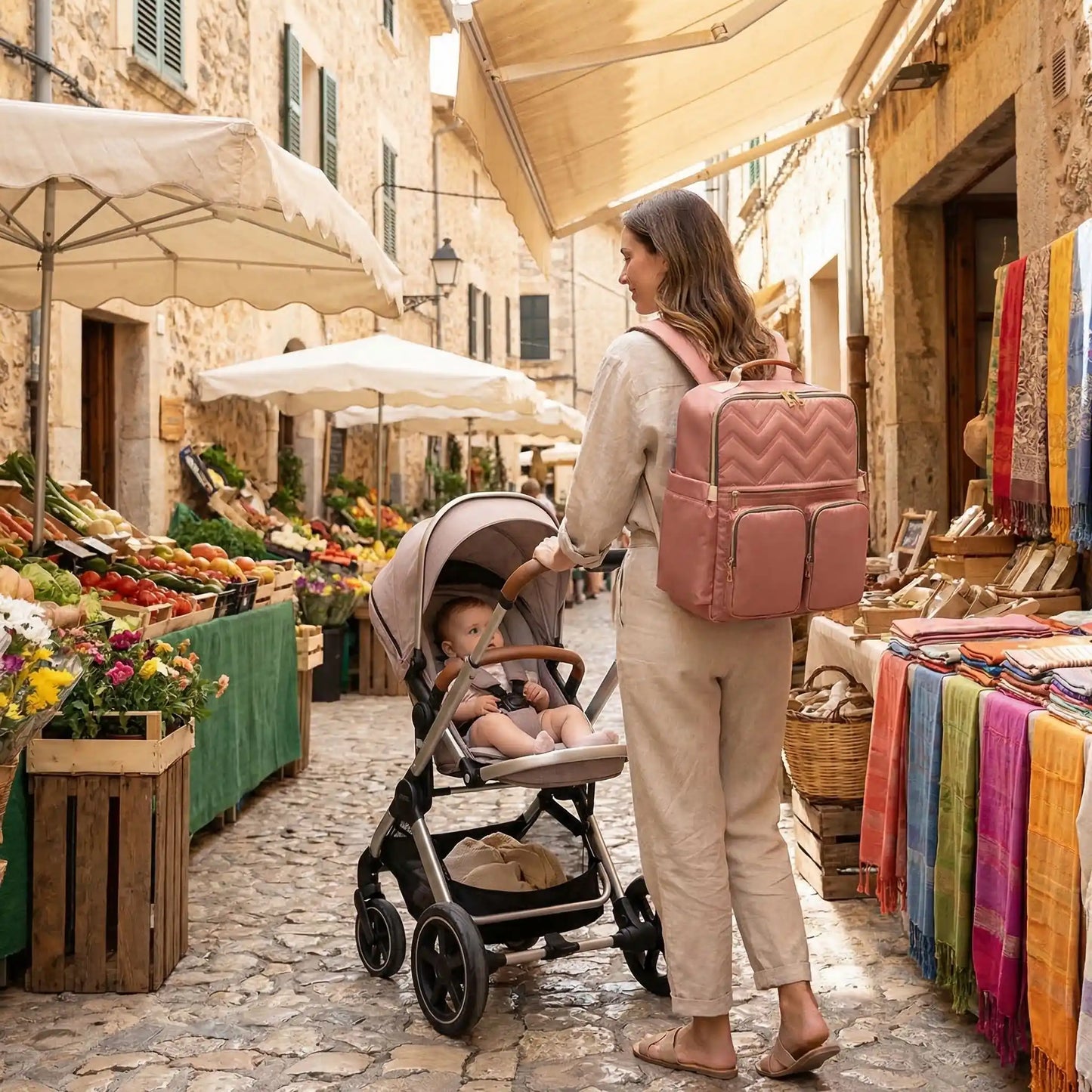 Sac à langer luxe confort organisé rose étanche