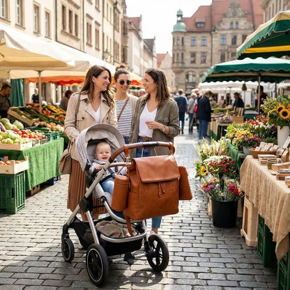 Sac a langer luxe grande capacité marron accroche poussette