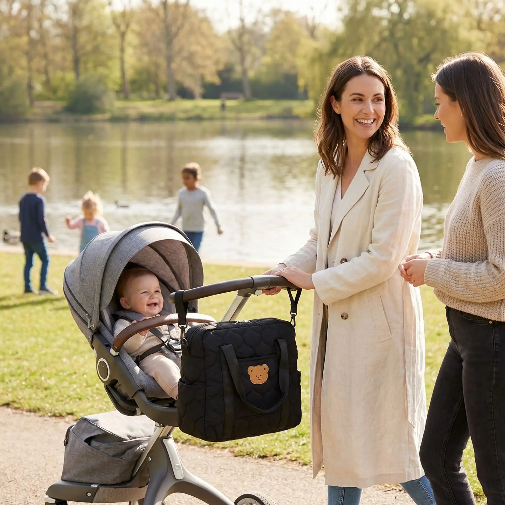 Sac à langer pour poussette chic matelassé étanche noir