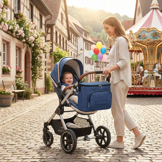 Sac à langer pour poussette multipoches imperméable bleu spacieux