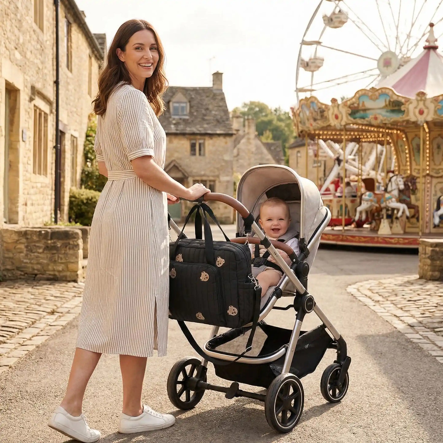 Sac à langer pour poussette nounours mignons multipoches élégant