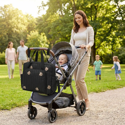 Sac à langer pour poussette nounours mignons noir spacieux