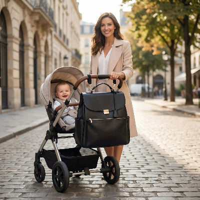 Sac à langer poussette pratique noir