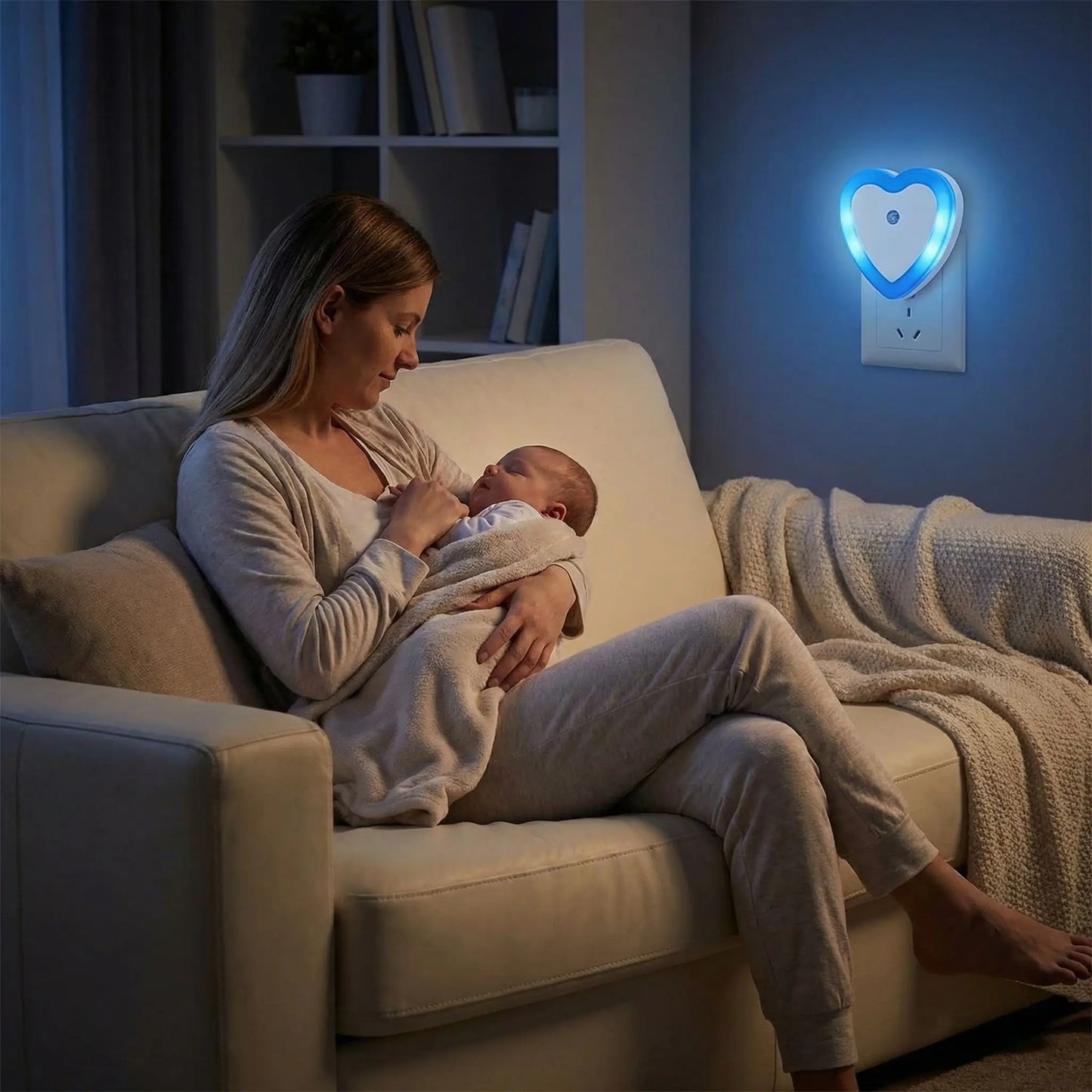 Veilleuse murale bebe cœur tendre capteur lumière intelligent bleu